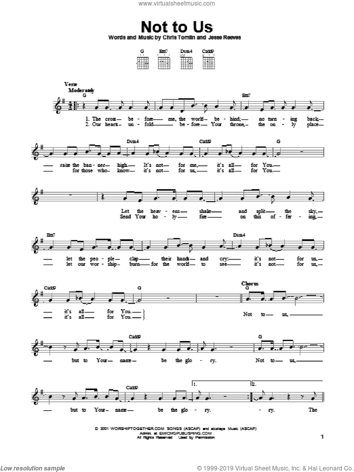 Not To Us sheet music for guitar solo (chords) by Chris Tomlin and Jesse Reeves, easy guitar (chords)