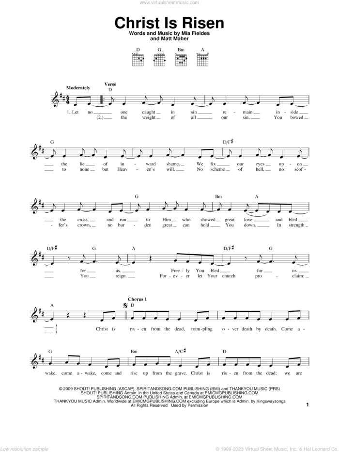 Christ Is Risen sheet music for guitar solo (chords) by Mia Fieldes and Matt Maher, easy guitar (chords)