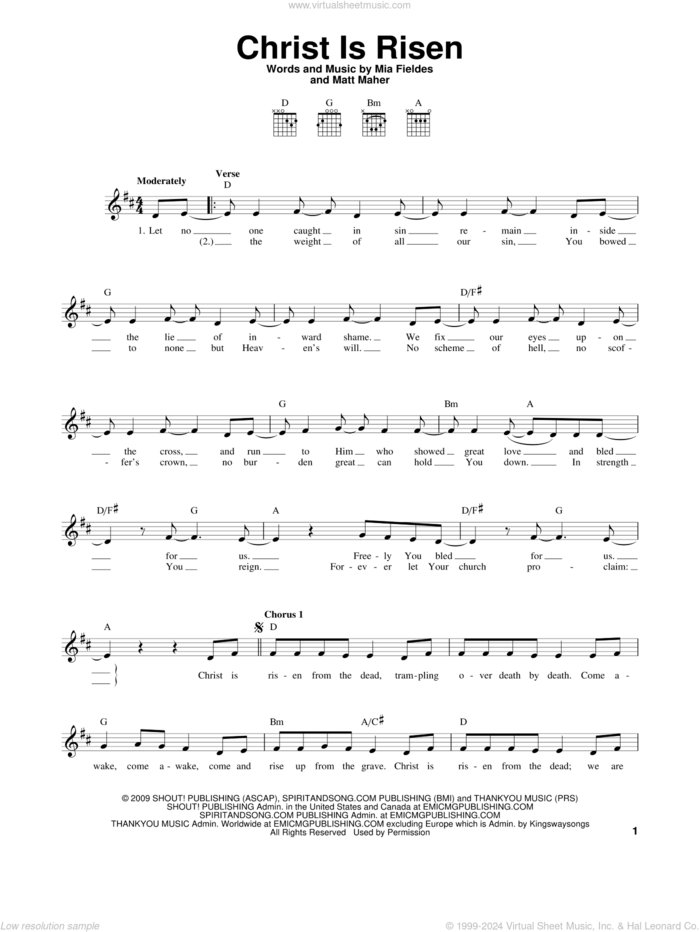 Christ Is Risen sheet music for guitar solo (chords) by Mia Fieldes and Matt Maher, easy guitar (chords)