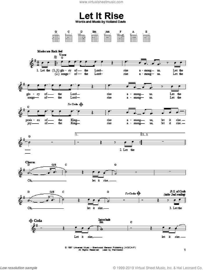Let It Rise sheet music for guitar solo (chords) by Holland Davis, easy guitar (chords)