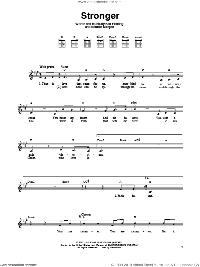 Stronger sheet music for guitar solo (chords) by Hillsong Worship, Ben Fielding and Reuben Morgan, easy guitar (chords)