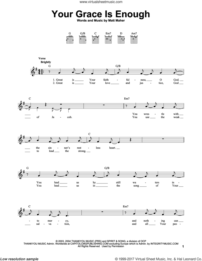Your Grace Is Enough sheet music for guitar solo (chords) by Chris Tomlin and Matt Maher, easy guitar (chords)