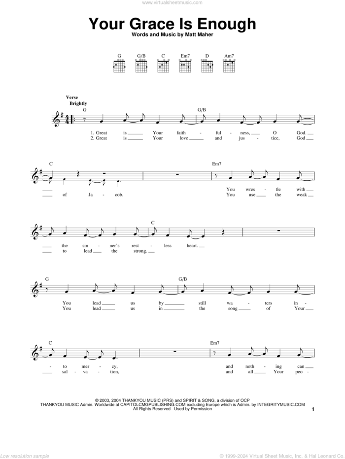 Your Grace Is Enough sheet music for guitar solo (chords) by Chris Tomlin and Matt Maher, easy guitar (chords)