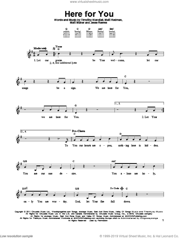 Here For You sheet music for guitar solo (chords) by Passion, Jesse Reeves, Matt Maher, Matt Redman and Tim Wanstall, easy guitar (chords)