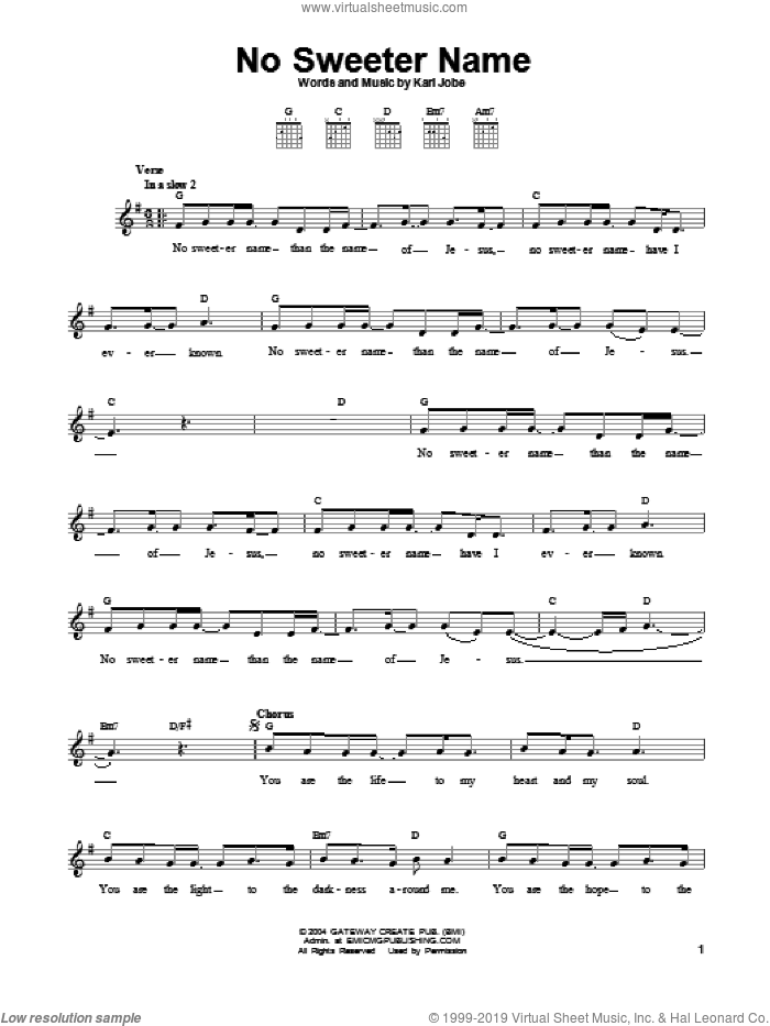 No Sweeter Name sheet music for guitar solo (chords) by Kari Jobe, easy guitar (chords)