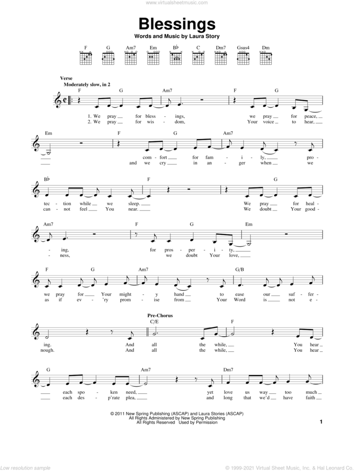 Blessings sheet music for guitar solo (chords) by Laura Story, easy guitar (chords)