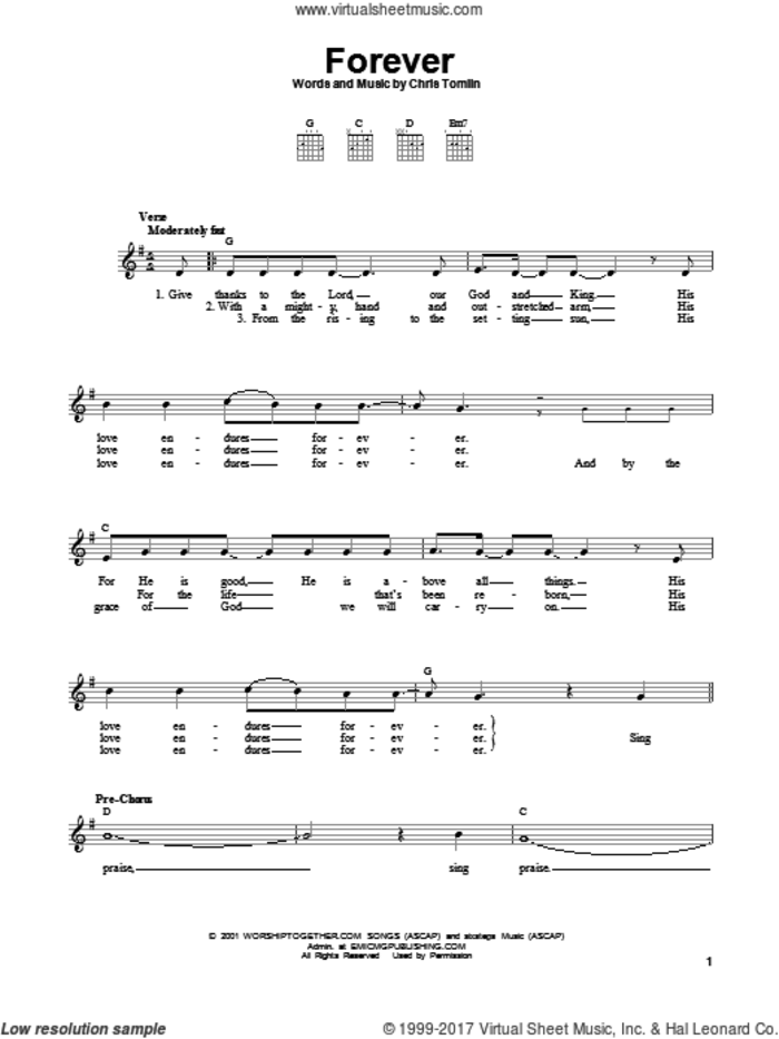 Forever sheet music for guitar solo (chords) by Chris Tomlin and Rebecca St. James, easy guitar (chords)