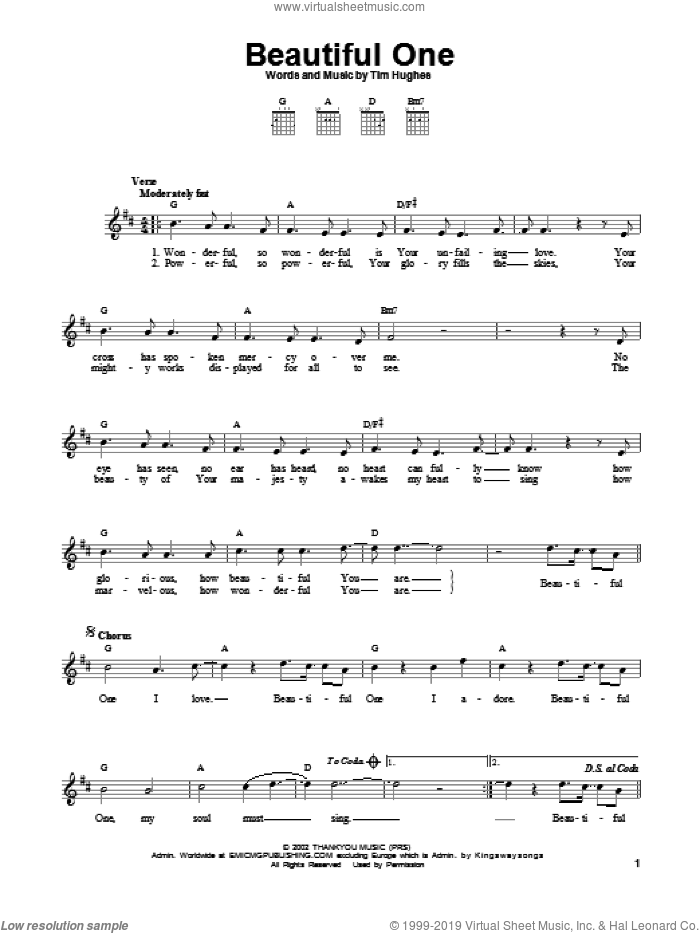 Beautiful One sheet music for guitar solo (chords) by Jeremy Camp and Tim Hughes, easy guitar (chords)