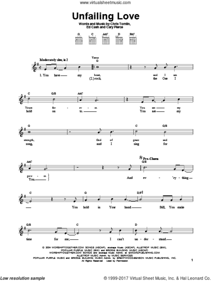 Unfailing Love sheet music for guitar solo (chords) by Chris Tomlin, Cary Pierce and Ed Cash, easy guitar (chords)