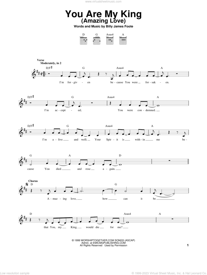You Are My King (Amazing Love) sheet music for guitar solo (chords) by Passion, Billy Foote and Newsboys, easy guitar (chords)