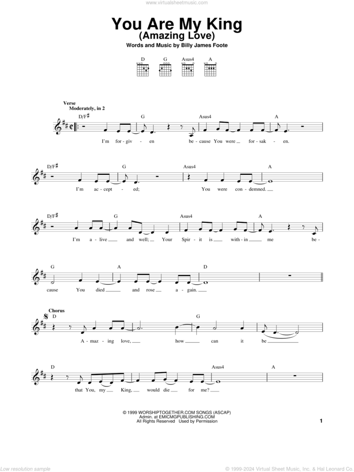 You Are My King (Amazing Love) sheet music for guitar solo (chords) by Passion, Billy Foote and Newsboys, easy guitar (chords)