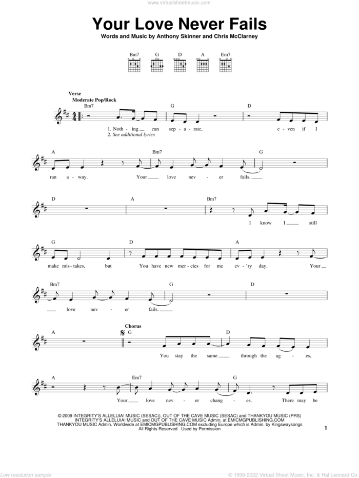 Your Love Never Fails sheet music for guitar solo (chords) by Jesus Culture, Anthony Skinner and Chris McClarney, easy guitar (chords)