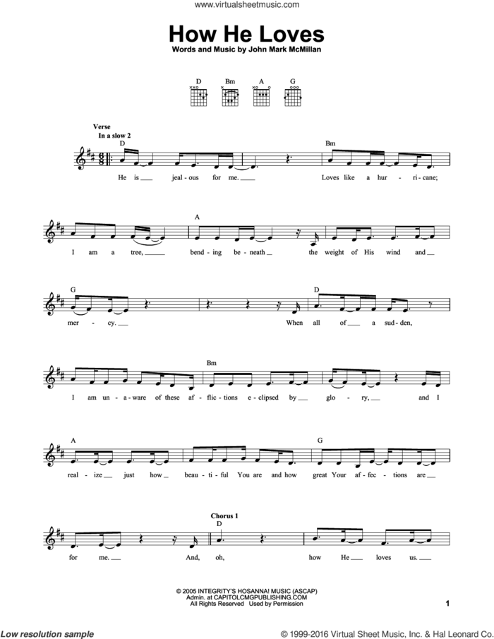How He Loves sheet music for guitar solo (chords) by David Crowder Band and John Mark McMillan, easy guitar (chords)