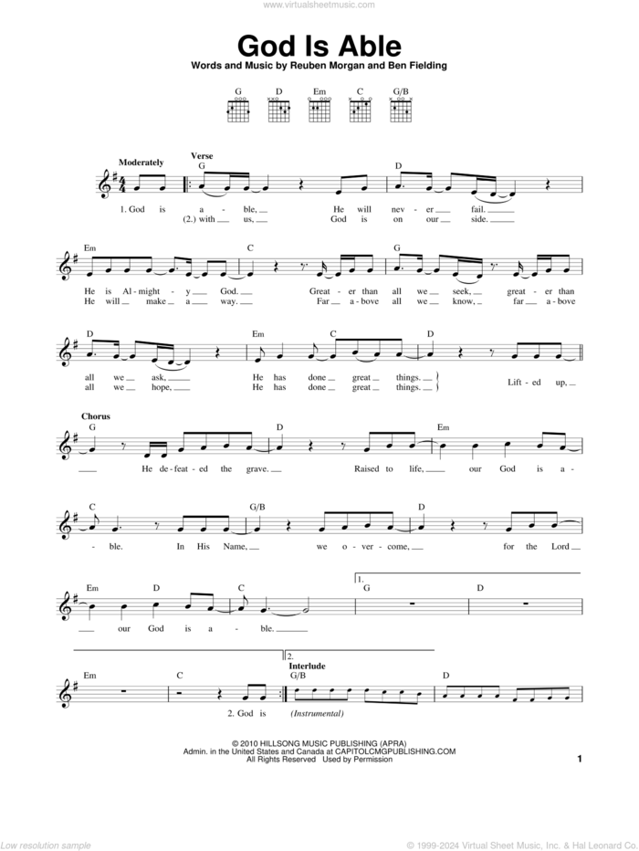 God Is Able sheet music for guitar solo (chords) by Hillsong United, Ben Fielding and Reuben Morgan, easy guitar (chords)