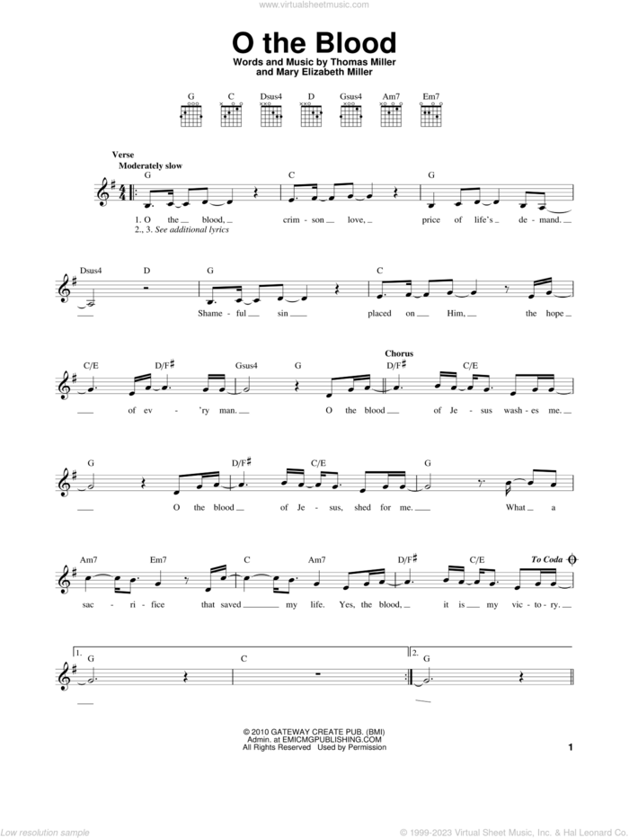 O The Blood sheet music for guitar solo (chords) by Thomas Miller, Gateway Worship and Mary Elizabeth Miller, easy guitar (chords)
