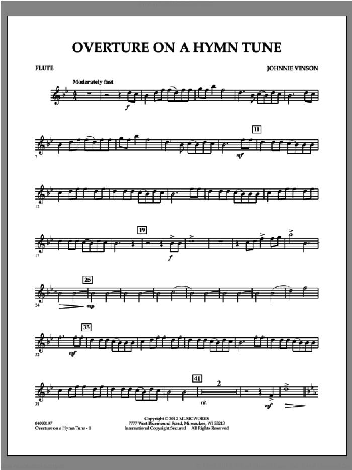 Overture on a Hymn Tune sheet music for concert band (flute) by Johnnie Vinson, intermediate skill level