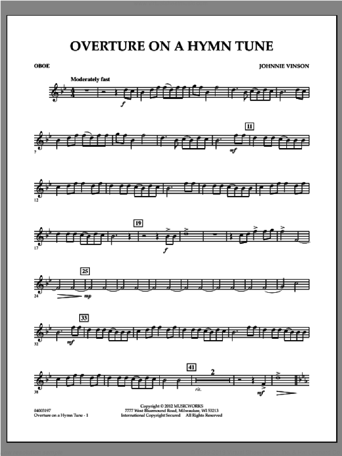 Overture on a Hymn Tune sheet music for concert band (oboe) by Johnnie Vinson, intermediate skill level