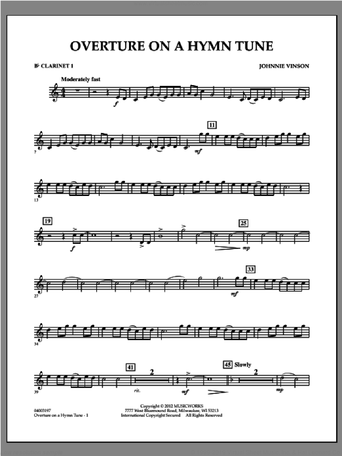 Overture on a Hymn Tune sheet music for concert band (Bb clarinet 1) by Johnnie Vinson, intermediate skill level