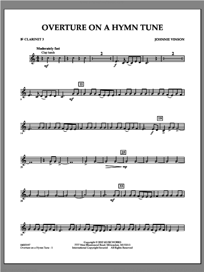 Overture on a Hymn Tune sheet music for concert band (Bb clarinet 3) by Johnnie Vinson, intermediate skill level