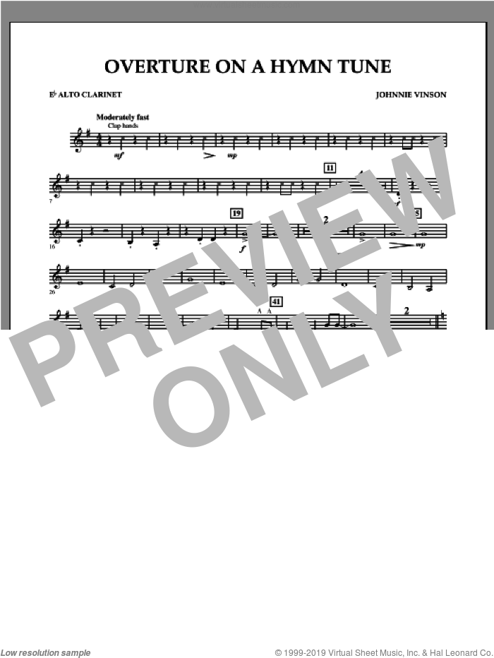 Overture on a Hymn Tune sheet music for concert band (Eb alto clarinet) by Johnnie Vinson, intermediate skill level