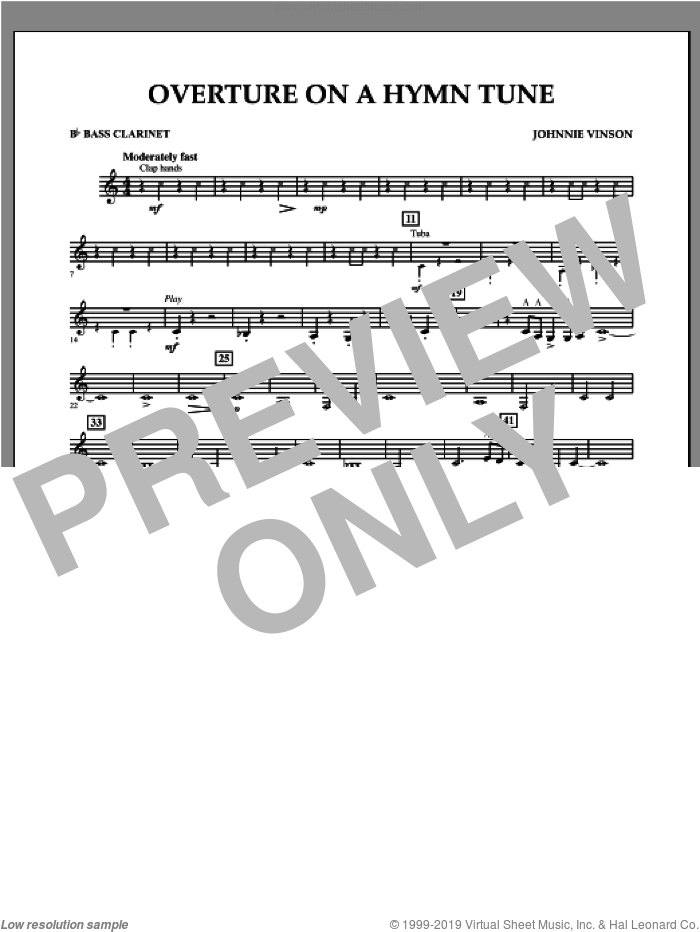 Overture on a Hymn Tune sheet music for concert band (Bb bass clarinet) by Johnnie Vinson, intermediate skill level