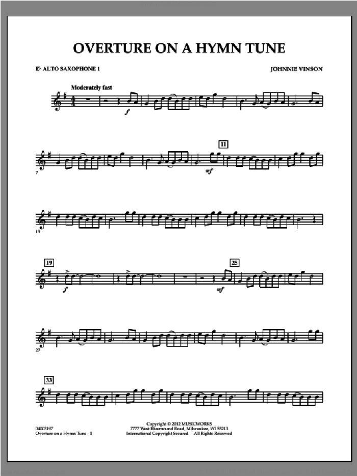 Overture on a Hymn Tune sheet music for concert band (Eb alto saxophone 1) by Johnnie Vinson, intermediate skill level