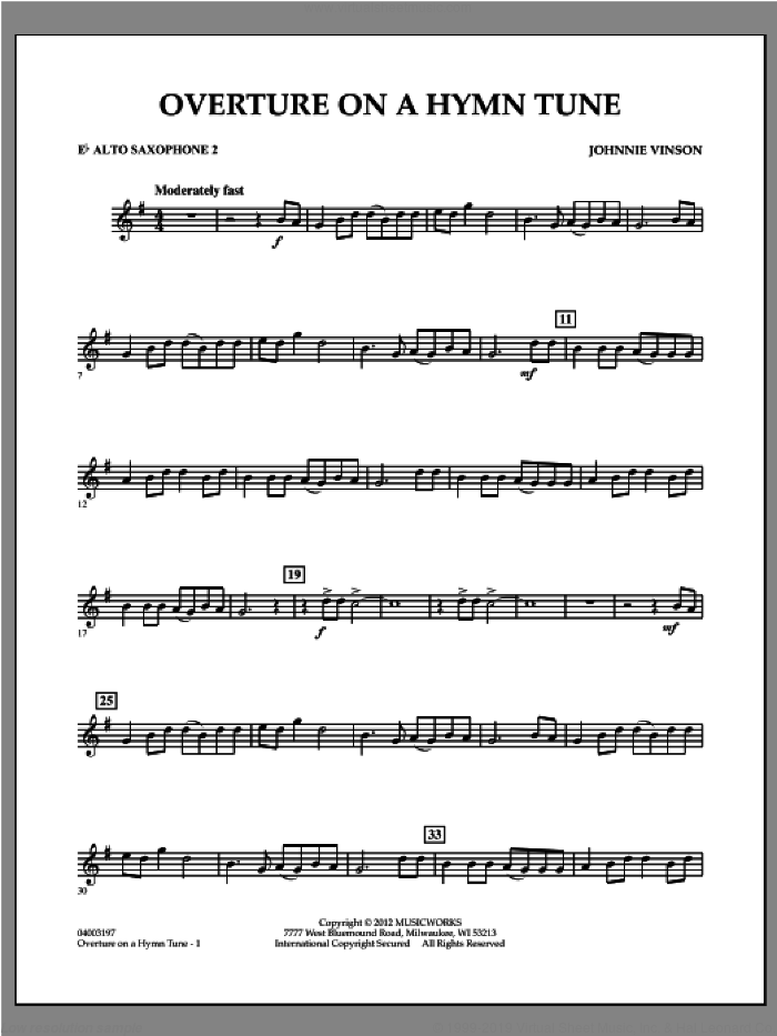 Overture on a Hymn Tune sheet music for concert band (Eb alto saxophone 2) by Johnnie Vinson, intermediate skill level