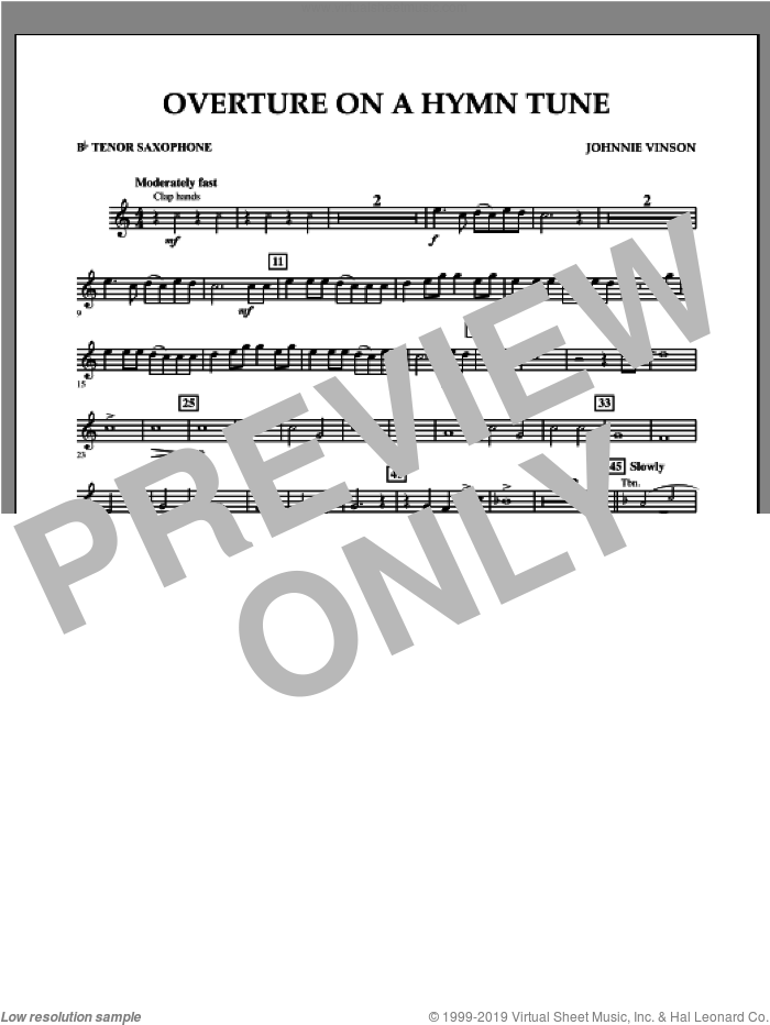 Overture on a Hymn Tune sheet music for concert band (Bb tenor saxophone) by Johnnie Vinson, intermediate skill level