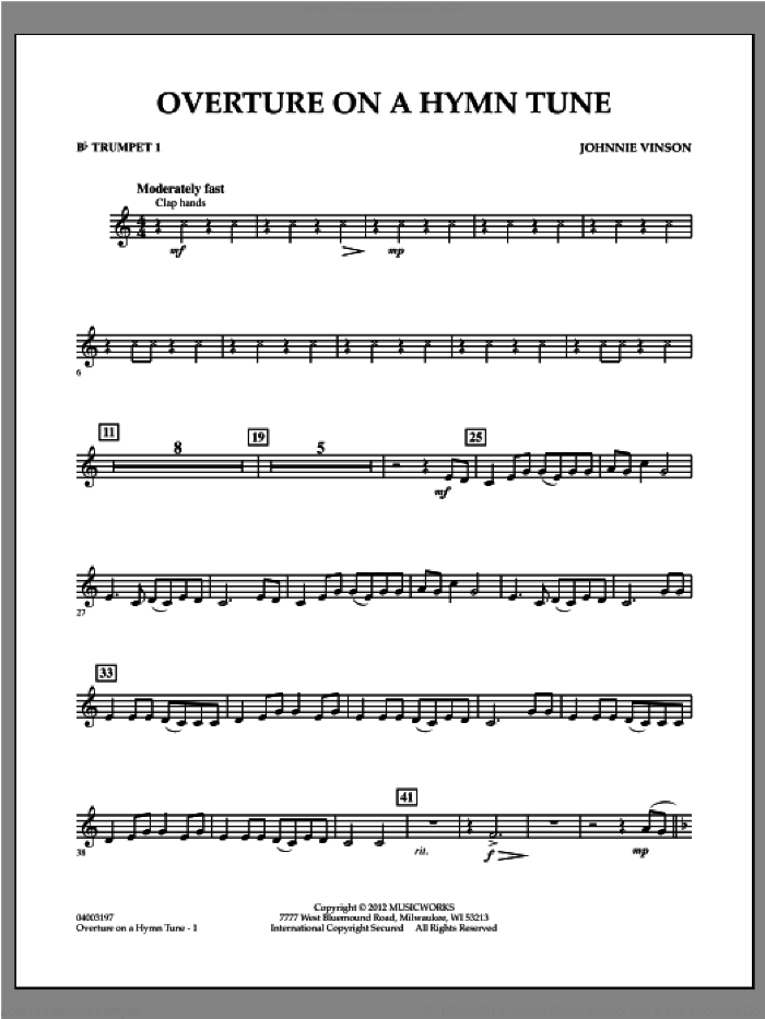 Overture on a Hymn Tune sheet music for concert band (Bb trumpet 1) by Johnnie Vinson, intermediate skill level