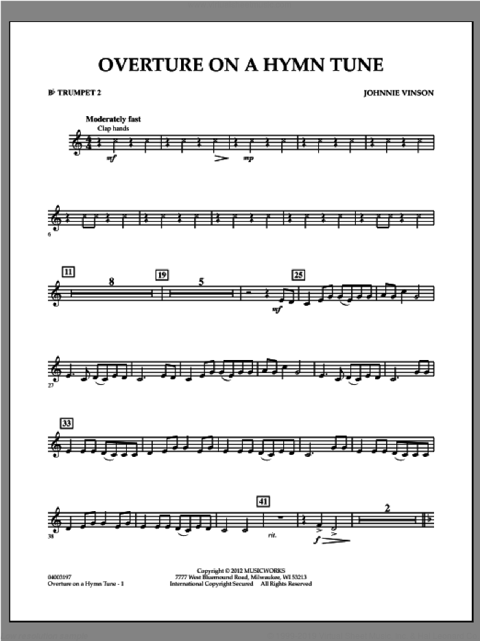 Overture on a Hymn Tune sheet music for concert band (Bb trumpet 2) by Johnnie Vinson, intermediate skill level