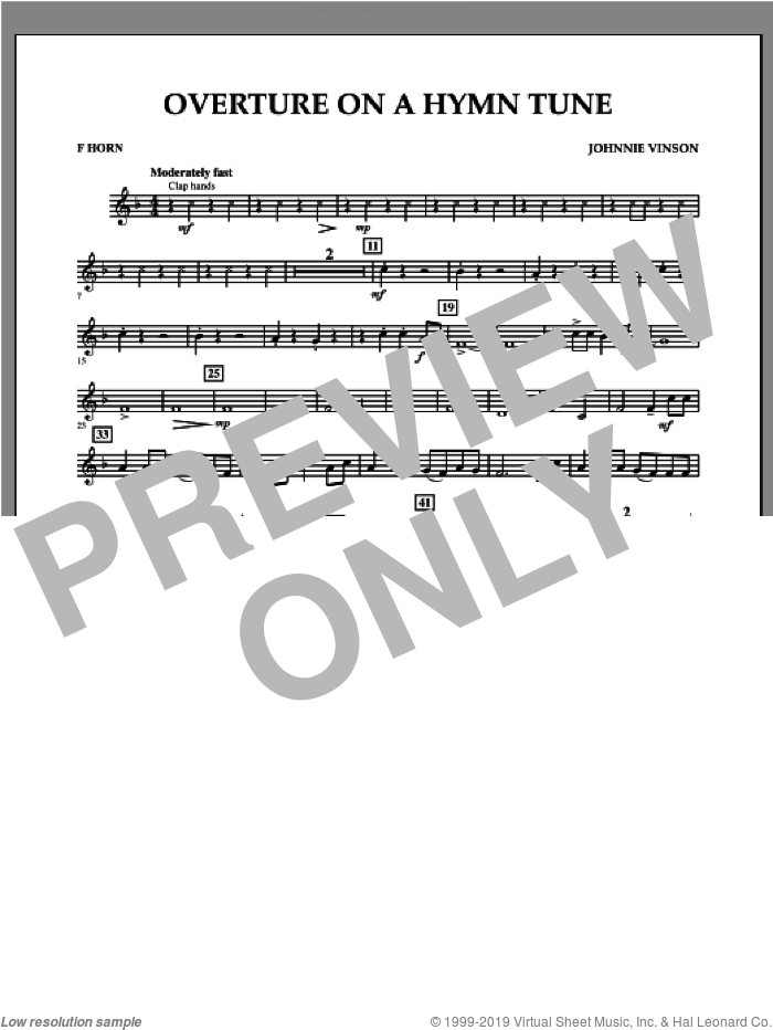 Overture on a Hymn Tune sheet music for concert band (f horn) by Johnnie Vinson, intermediate skill level