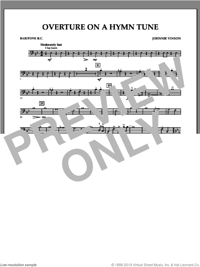 Overture on a Hymn Tune sheet music for concert band (baritone b.c.) by Johnnie Vinson, intermediate skill level
