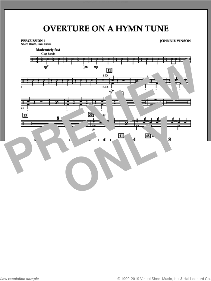 Overture on a Hymn Tune sheet music for concert band (percussion 1) by Johnnie Vinson, intermediate skill level