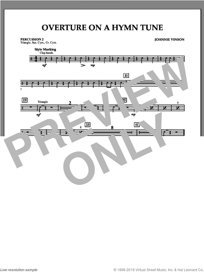 Overture on a Hymn Tune sheet music for concert band (percussion 2) by Johnnie Vinson, intermediate skill level