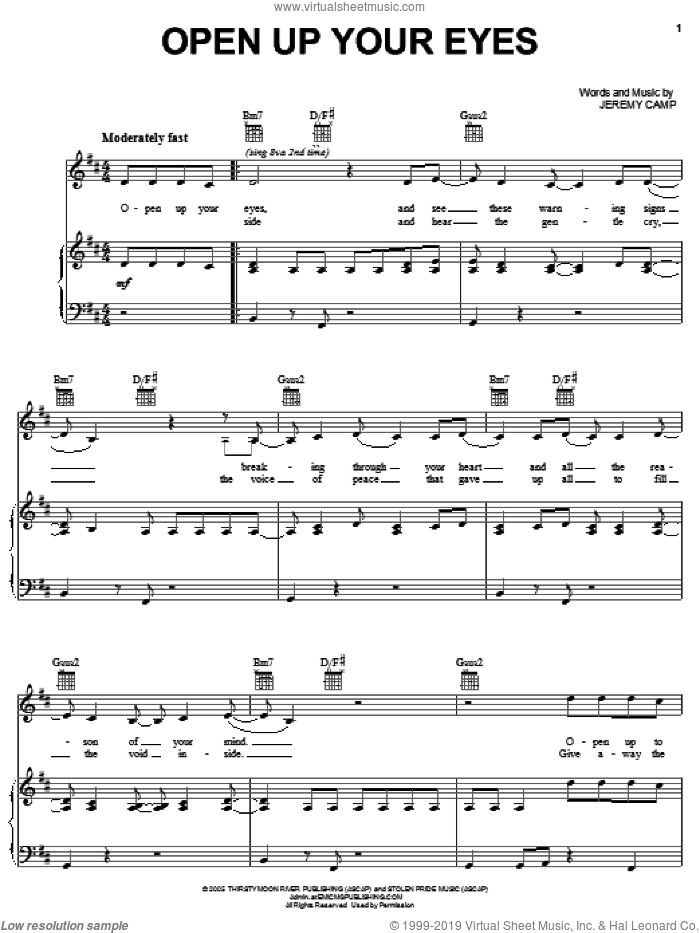 Open Up Your Eyes sheet music for voice, piano or guitar by Jeremy Camp and The Chronicles of Narnia: The Lion, The Witch And The Wardrobe , intermediate skill level
