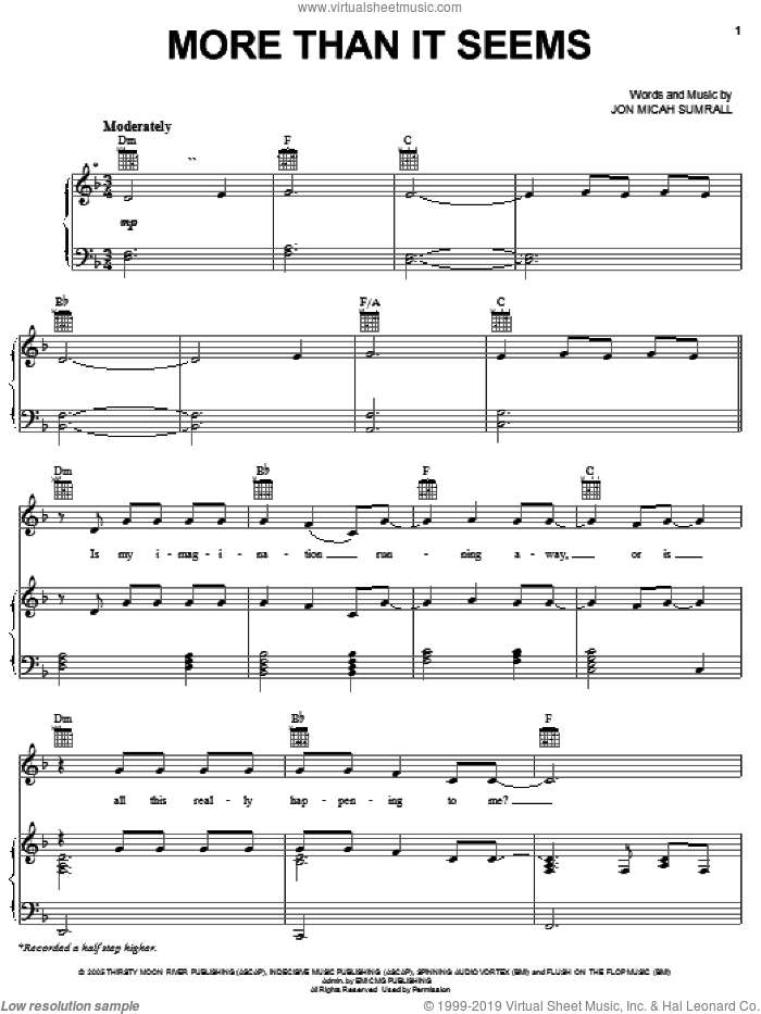 More Than It Seems sheet music for voice, piano or guitar by Kutless, The Chronicles of Narnia: The Lion, The Witch And The Wardrobe , Aaron Sprinkle and Jon Micah Sumrall, intermediate skill level