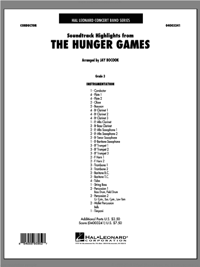 The Hunger Games (Soundtrack Highlights) (COMPLETE) sheet music for concert band by James Newton Howard and Jay Bocook, intermediate skill level