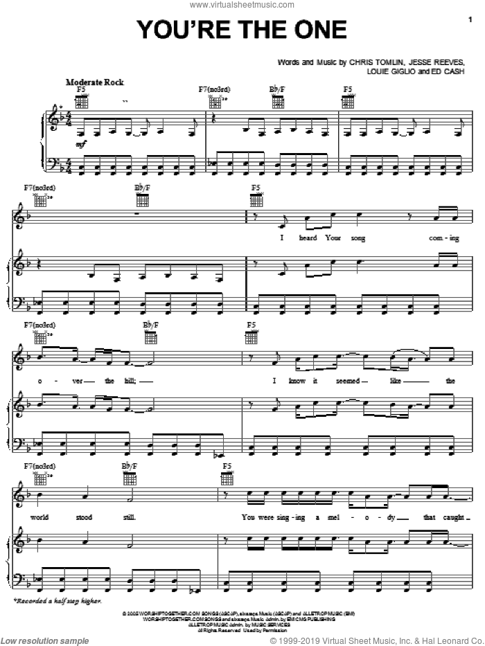 You're The One sheet music for voice, piano or guitar by Chris Tomlin, The Chronicles of Narnia: The Lion, The Witch And The Wardrobe , Ed Cash, Jesse Reeves and Louie Giglio, intermediate skill level