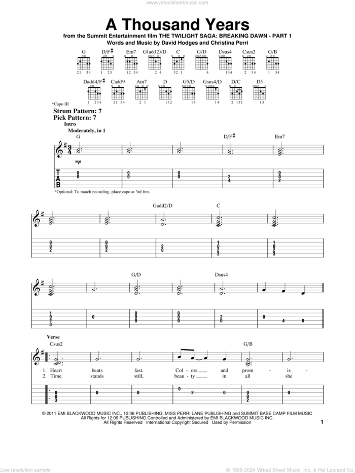 Perri - A Thousand Years sheet music (easy) for guitar solo (easy ...