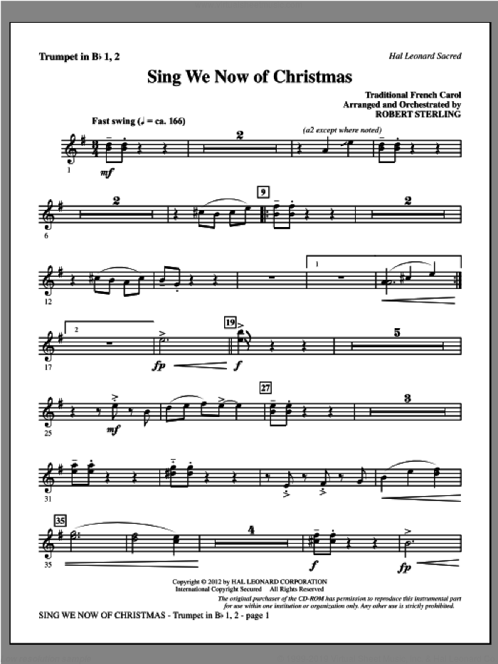 Sing We Now Of Christmas sheet music for orchestra/band (bb trumpet 1,2) by Robert Sterling and Miscellaneous, intermediate skill level