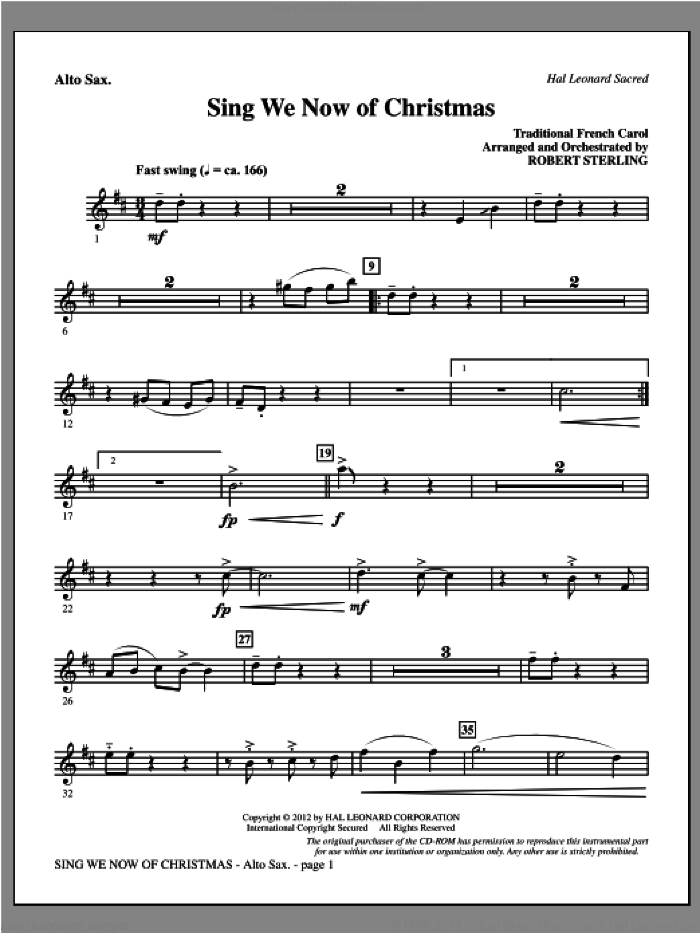 Sing We Now Of Christmas sheet music for orchestra/band (alto sax) by Robert Sterling and Miscellaneous, intermediate skill level