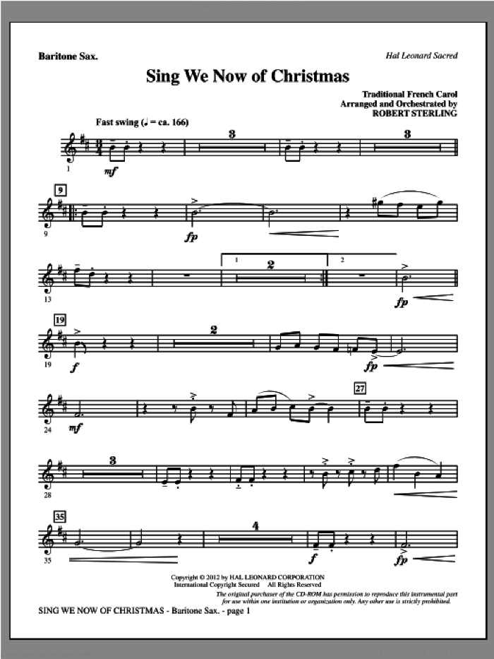 Sing We Now Of Christmas sheet music for orchestra/band (baritone sax) by Robert Sterling and Miscellaneous, intermediate skill level