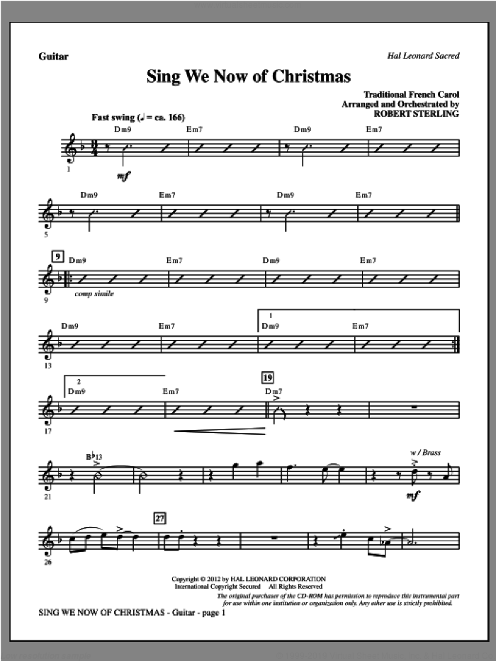 Sing We Now Of Christmas sheet music for orchestra/band (guitar) by Robert Sterling and Miscellaneous, intermediate skill level