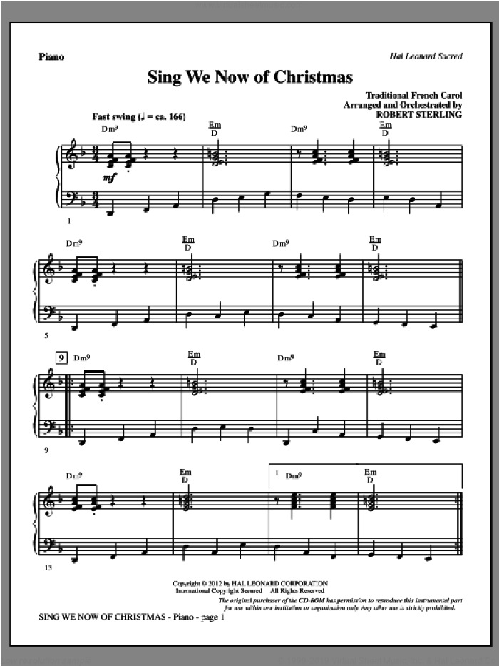 Sing We Now Of Christmas sheet music for orchestra/band (piano) by Robert Sterling and Miscellaneous, intermediate skill level