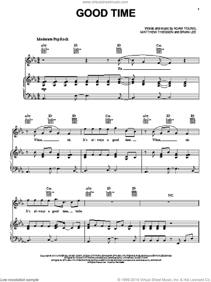 Good Time sheet music for voice, piano or guitar by Owl City and Carly Rae Jepsen, intermediate skill level