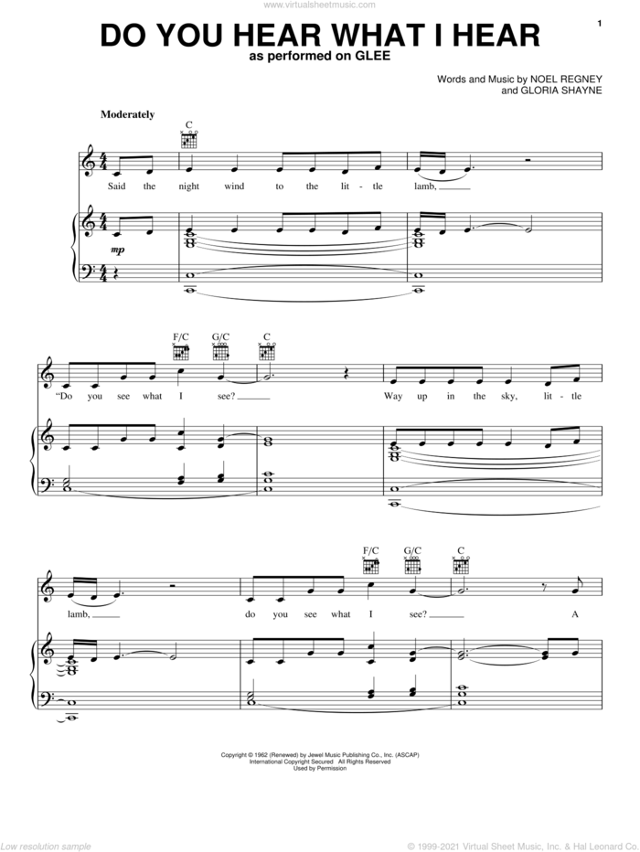 Do You Hear What I Hear sheet music for voice, piano or guitar by Glee Cast, intermediate skill level
