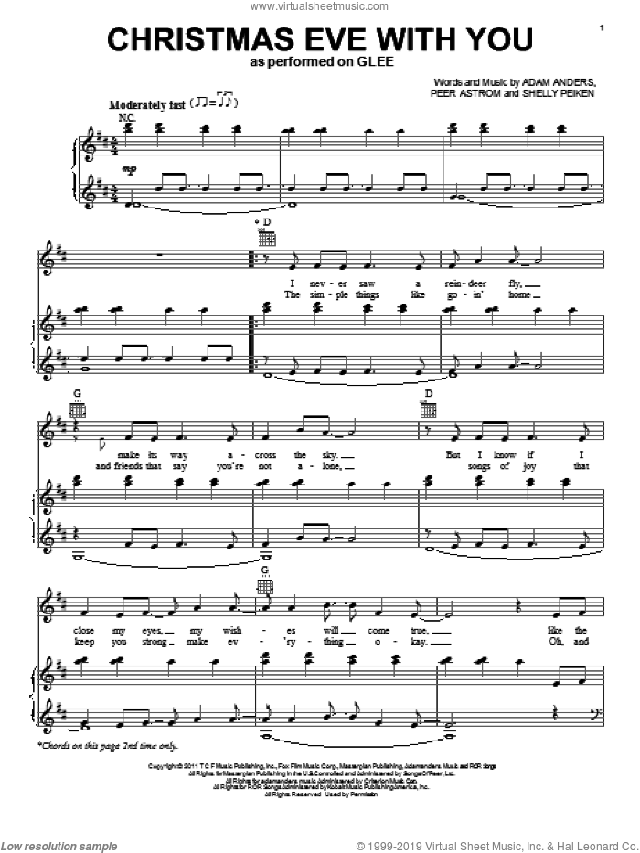 Christmas Eve With You sheet music for voice, piano or guitar by Glee Cast, intermediate skill level