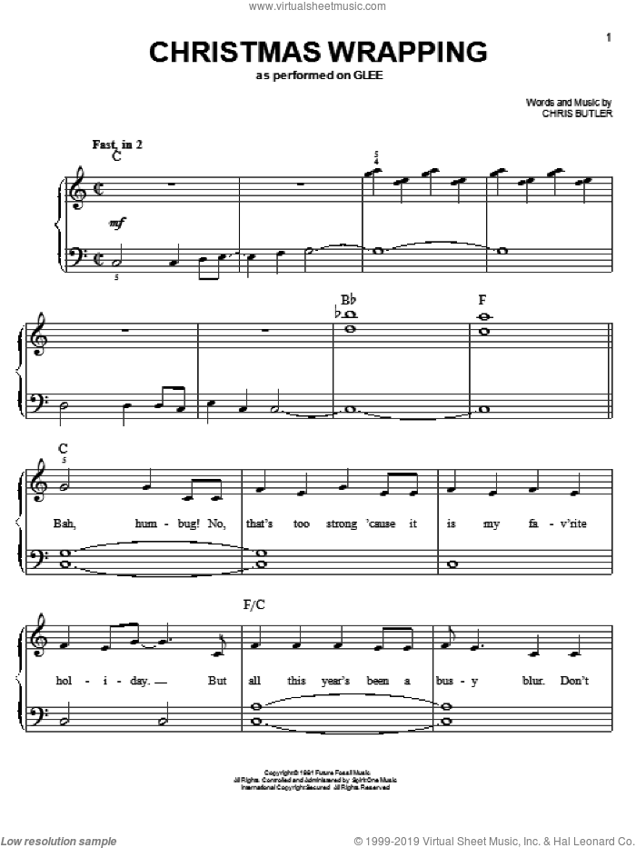 Christmas Wrapping sheet music for voice, piano or guitar by Glee Cast, intermediate skill level