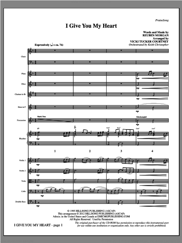 I Give You My Heart (complete set of parts) sheet music for orchestra/band (Winds/Strings) by Reuben Morgan and Vicki Tucker Courtney, intermediate skill level