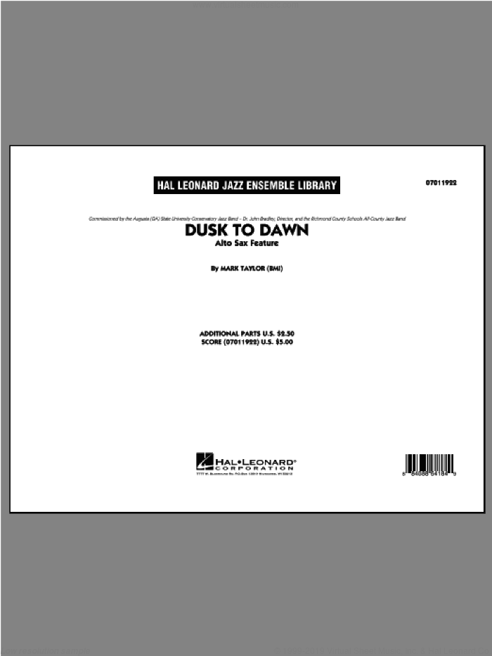 Dusk To Dawn (Solo Alto Sax Feature) (COMPLETE) sheet music for jazz band ( Ensemble) by Mark Taylor, intermediate skill level